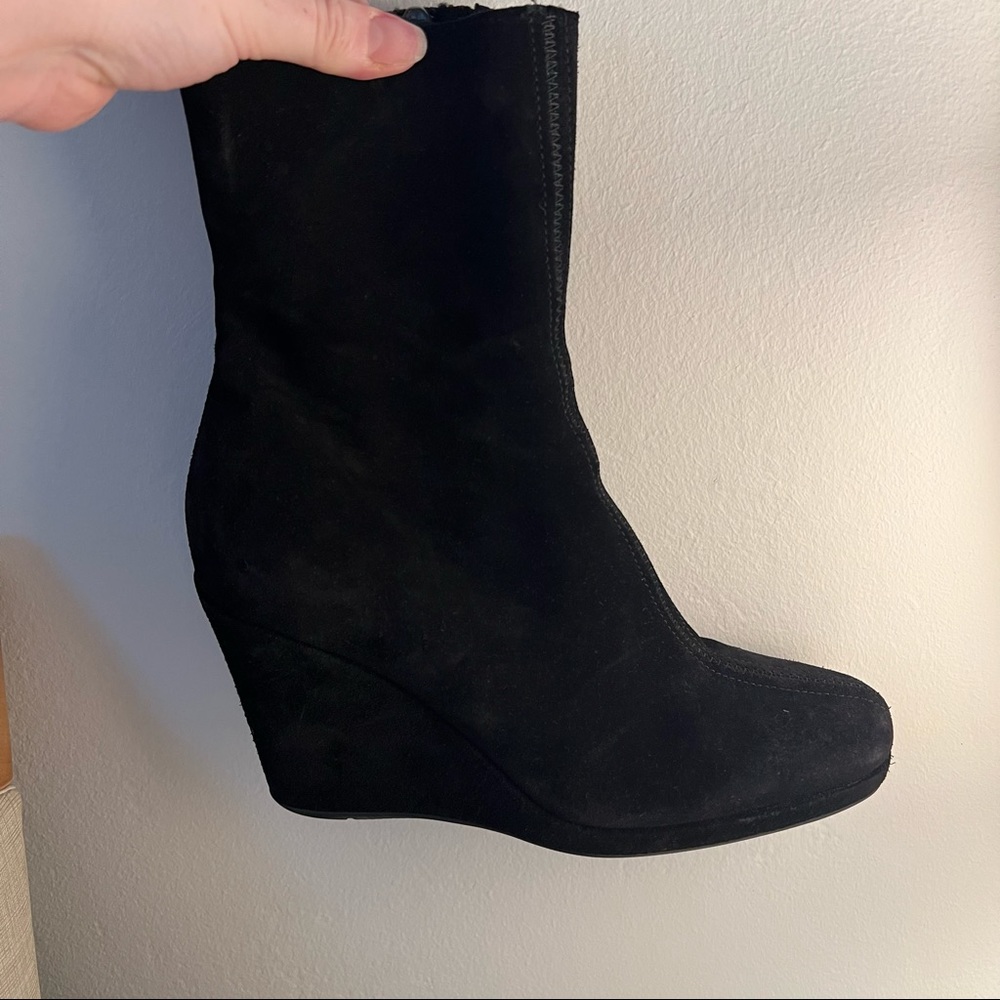 Prada Suede Wedge Booties Size 36 Black